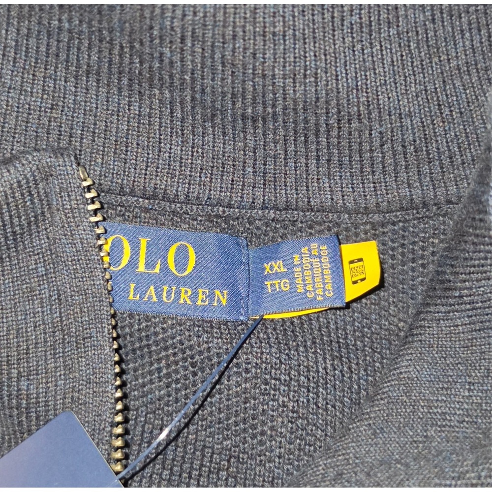 POLO RALPH LAUREN Quarter-Zip‎ Mesh-Knit Sweater Men's Size 2XL Navy - Picture 3 of 8
